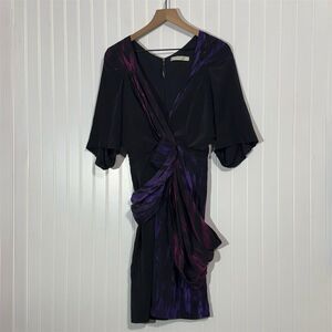 BCBGMAXAZRIA Runway Silk Draped Kimono Sleeve Dress Black Purple Pink M